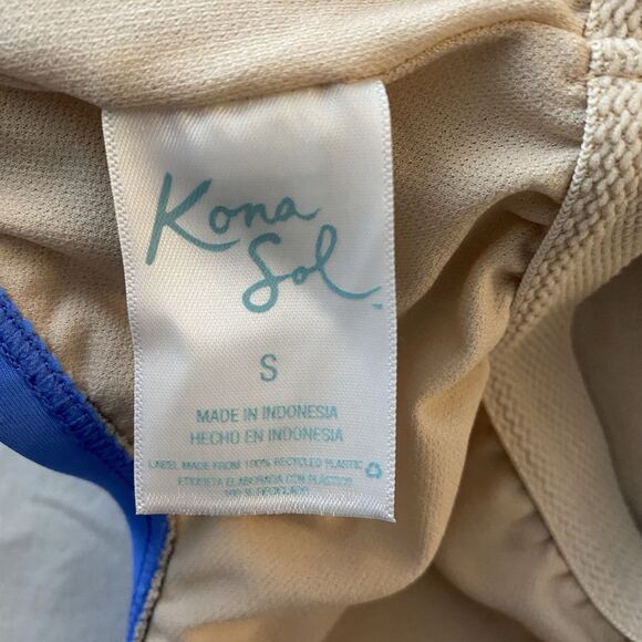 Kona Sol Wrap Tie Colorblock One Piece Swimsuit Navy Blue Light Blue Sz S New - Picture 4 of 8